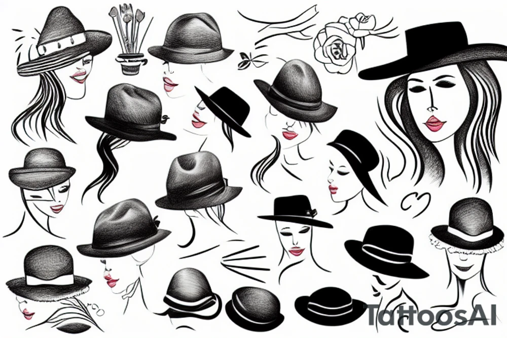 Woman with a hat tattoo idea
