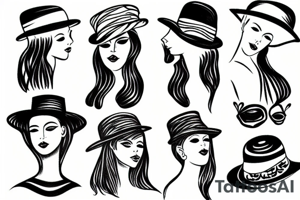 Woman with a hat tattoo idea