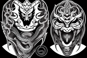 oni mask with snake wrapped around tattoo idea