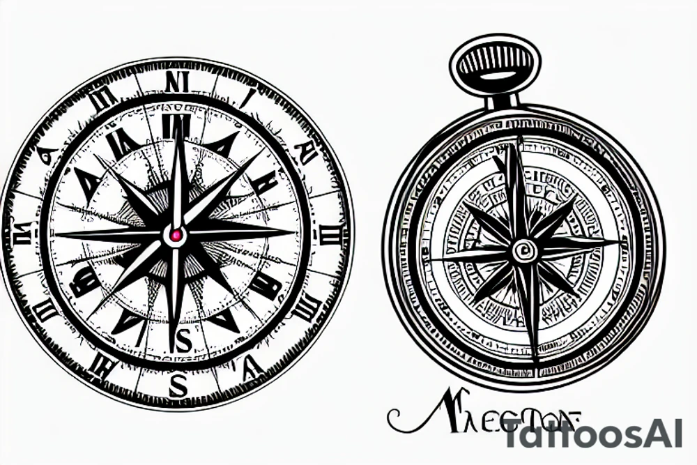 a clock and a compass, with the writing "Memento Mori" tattoo idea
