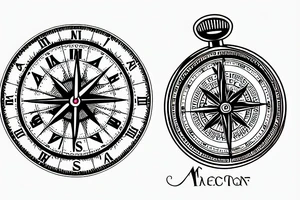 a clock and a compass, with the writing "Memento Mori" tattoo idea