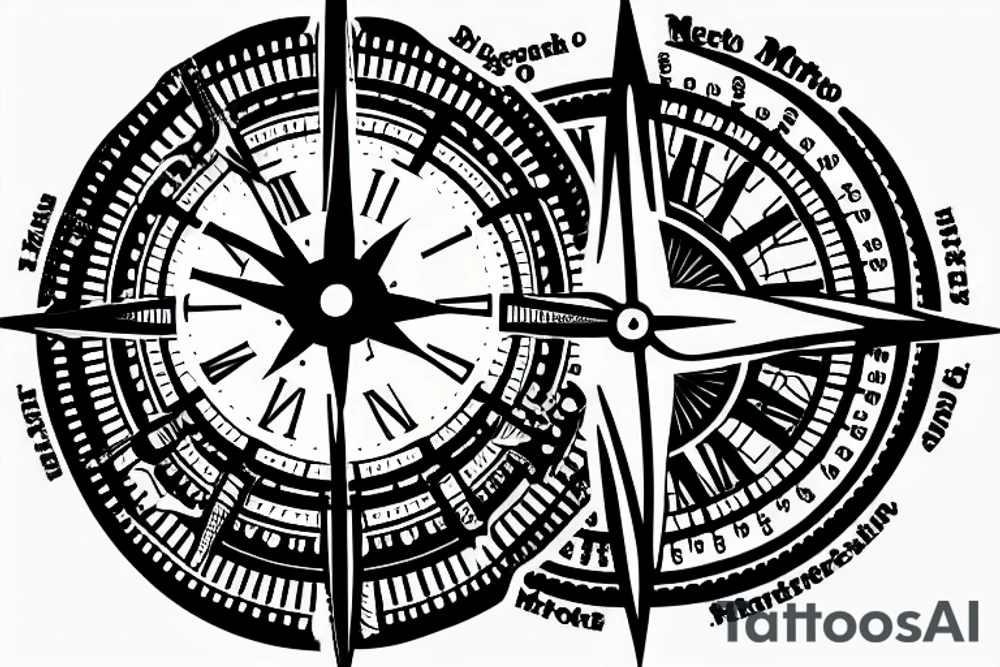 a clock and a compass, with the writing "Memento Mori" tattoo idea