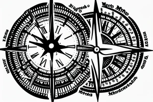 a clock and a compass, with the writing "Memento Mori" tattoo idea