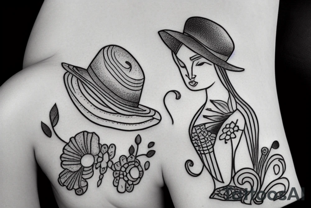 Woman in garden with a hat tattoo idea