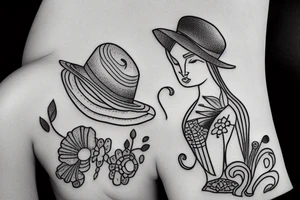 Woman in garden with a hat tattoo idea
