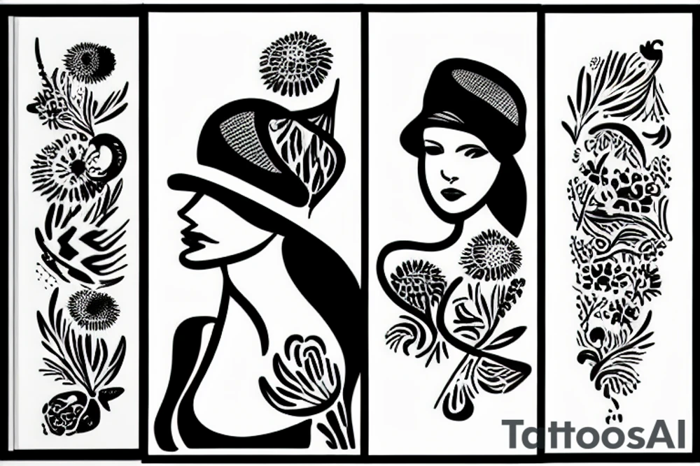 Woman in garden with a hat tattoo idea