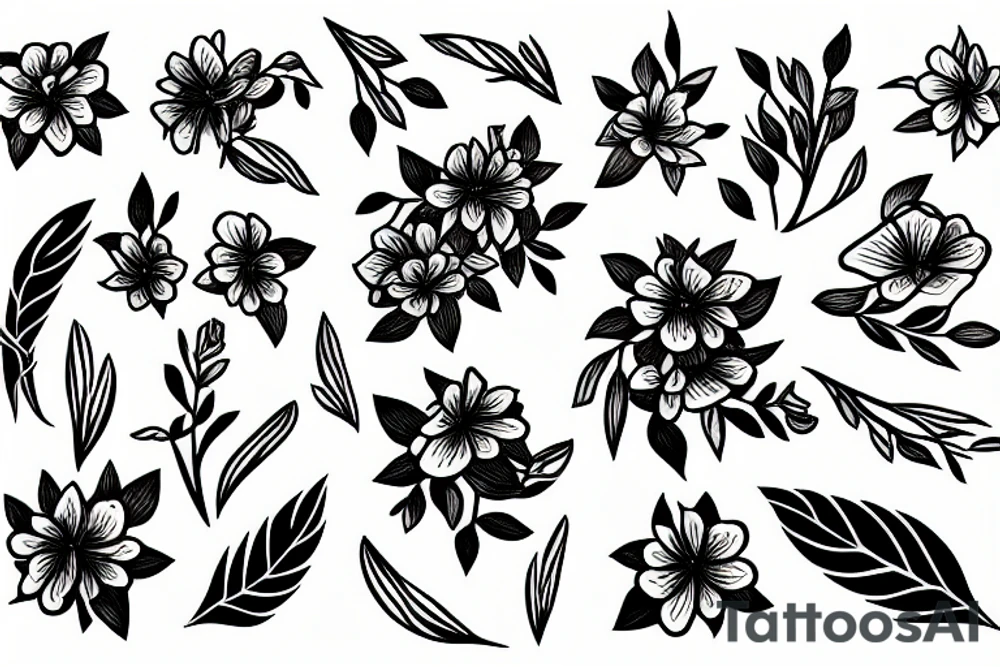 Branch with flowers and blades tattoo idea