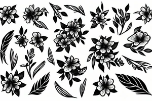 Branch with flowers and blades tattoo idea