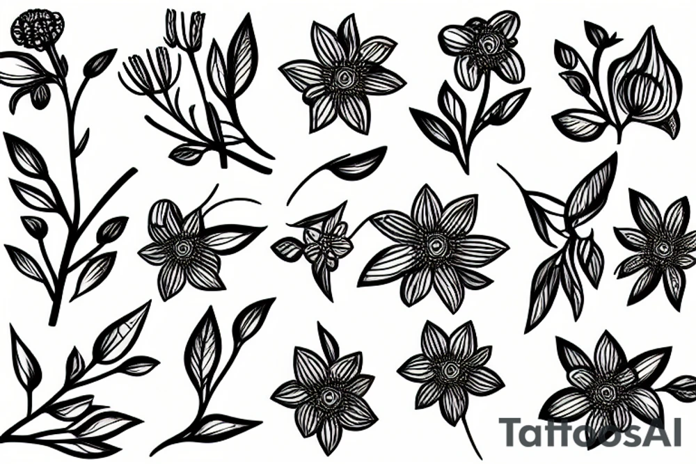 Branch with flowers and blades tattoo idea