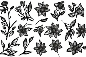 Branch with flowers and blades tattoo idea