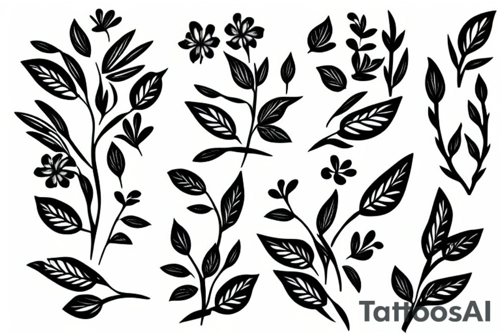Branch with flowers and blades tattoo idea