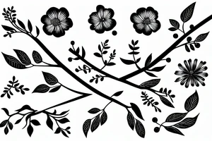 Branch with flowers and blades tattoo idea