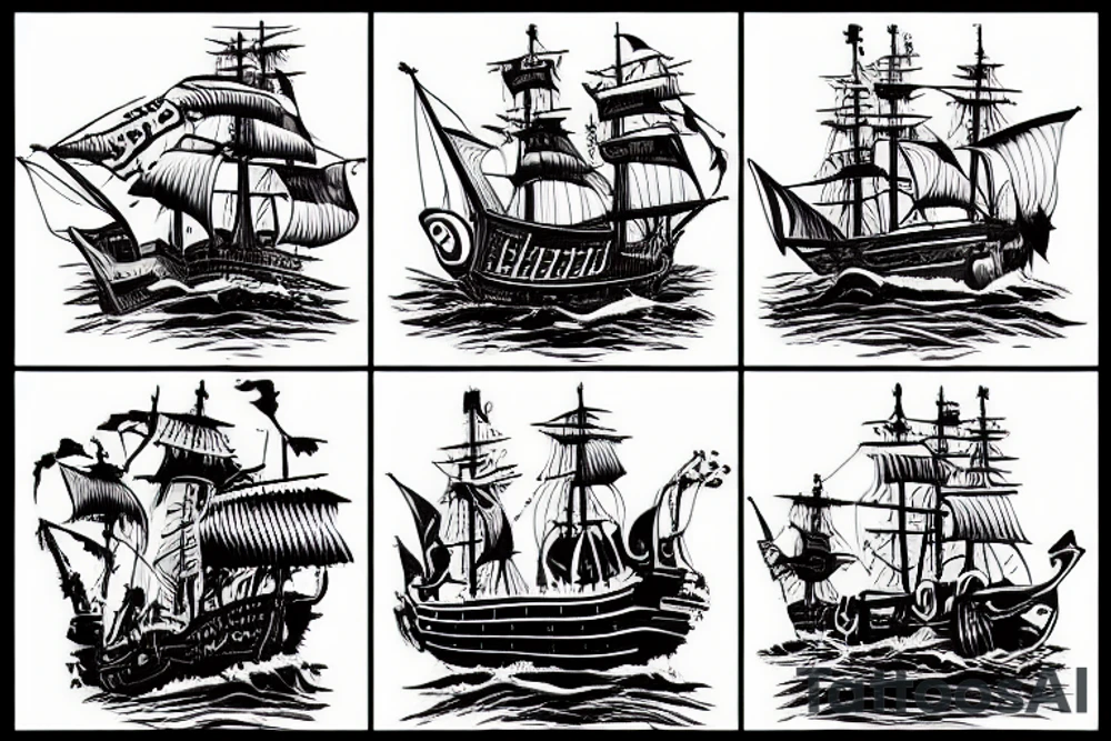 One big pirate ship in water tattoo idea