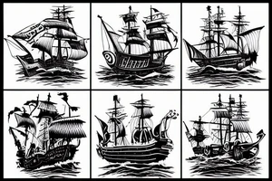 One big pirate ship in water tattoo idea