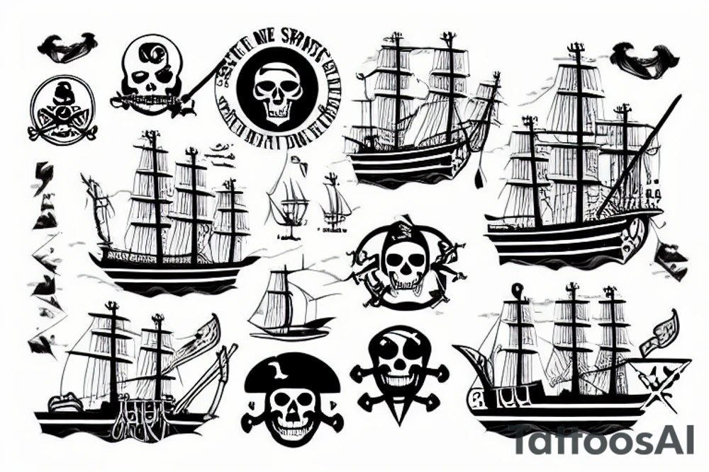 One big pirate ship in water tattoo idea