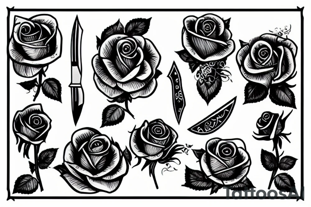Traditionel Knife in a rose tattoo idea