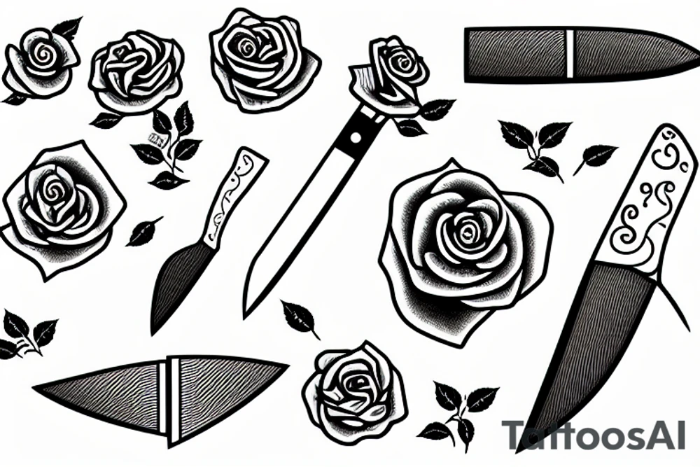 Old School knife in a rose tattoo idea