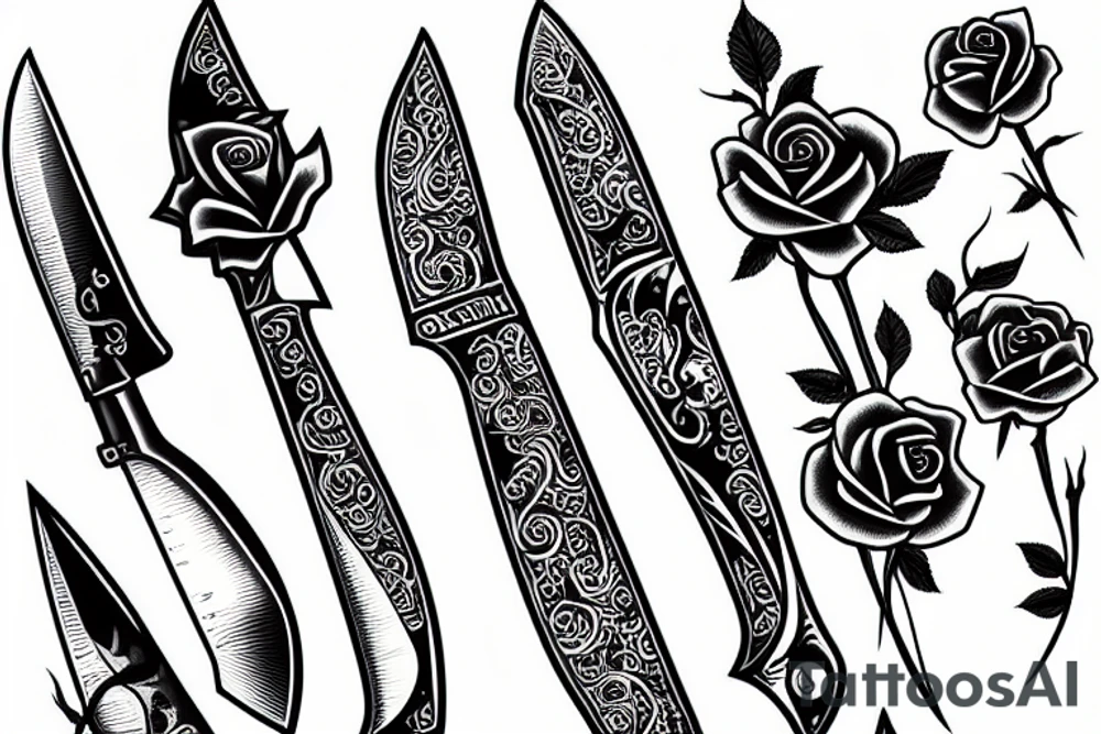 Old School knife in a rose tattoo idea