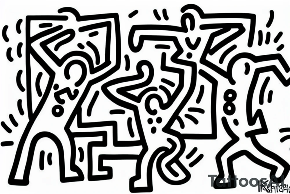 black and white keith haring art pieces tattoo idea