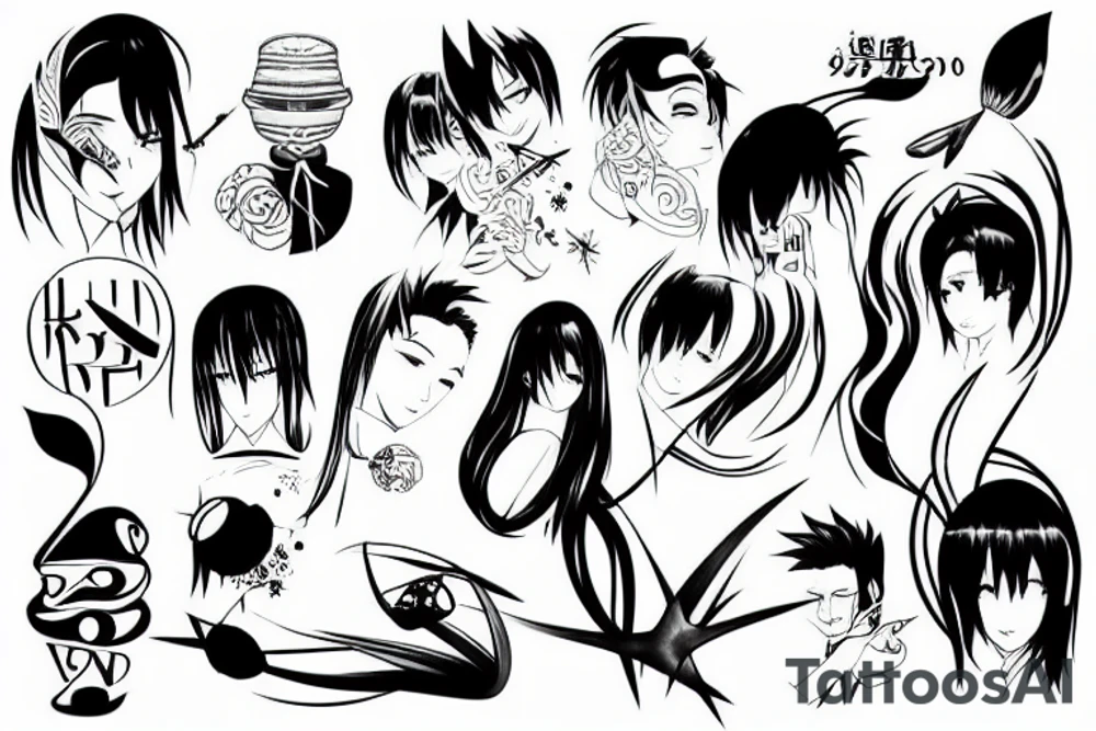 something unusual, with smooth curved or simple lines, anime tattoo idea something unusual, with smooth curved or simple lines, anime tattoo idea