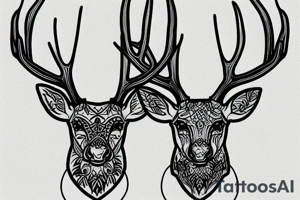 Deer head with Shaka hand antlers tattoo idea