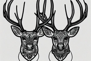 Deer head with Shaka hand antlers tattoo idea