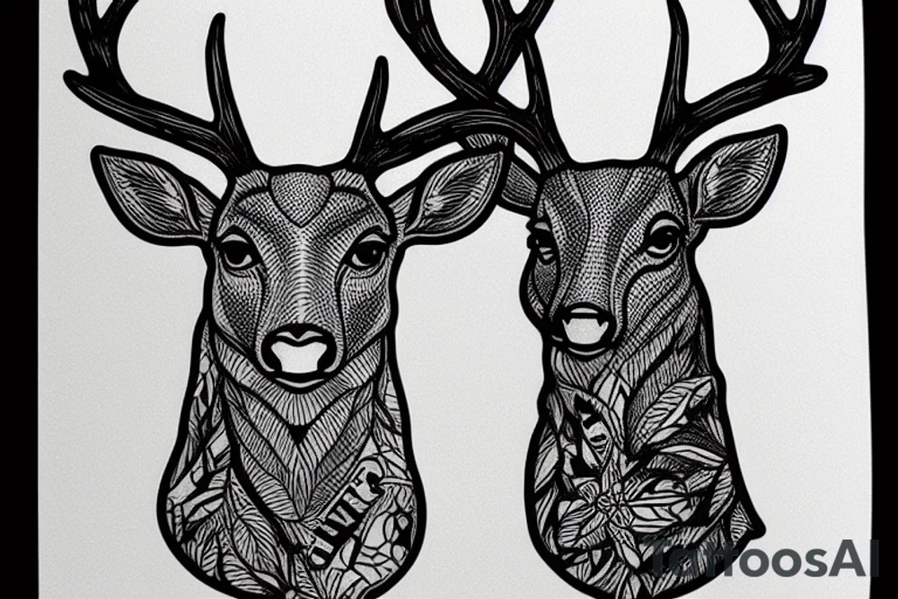 Deer head with Shaka hand antlers tattoo idea