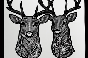 Deer head with Shaka hand antlers tattoo idea
