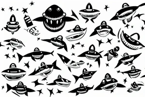 robot shark in the sky tattoo idea
