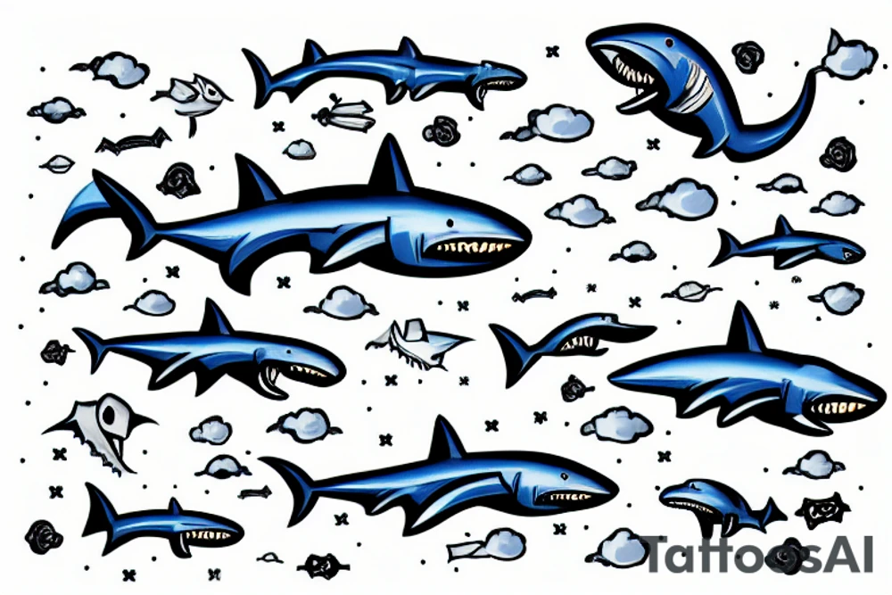 robot shark in the sky tattoo idea