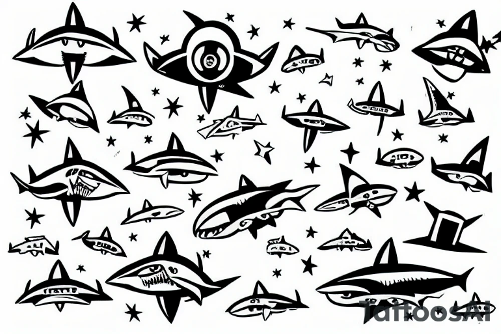robot shark in the sky tattoo idea
