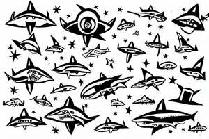 robot shark in the sky tattoo idea