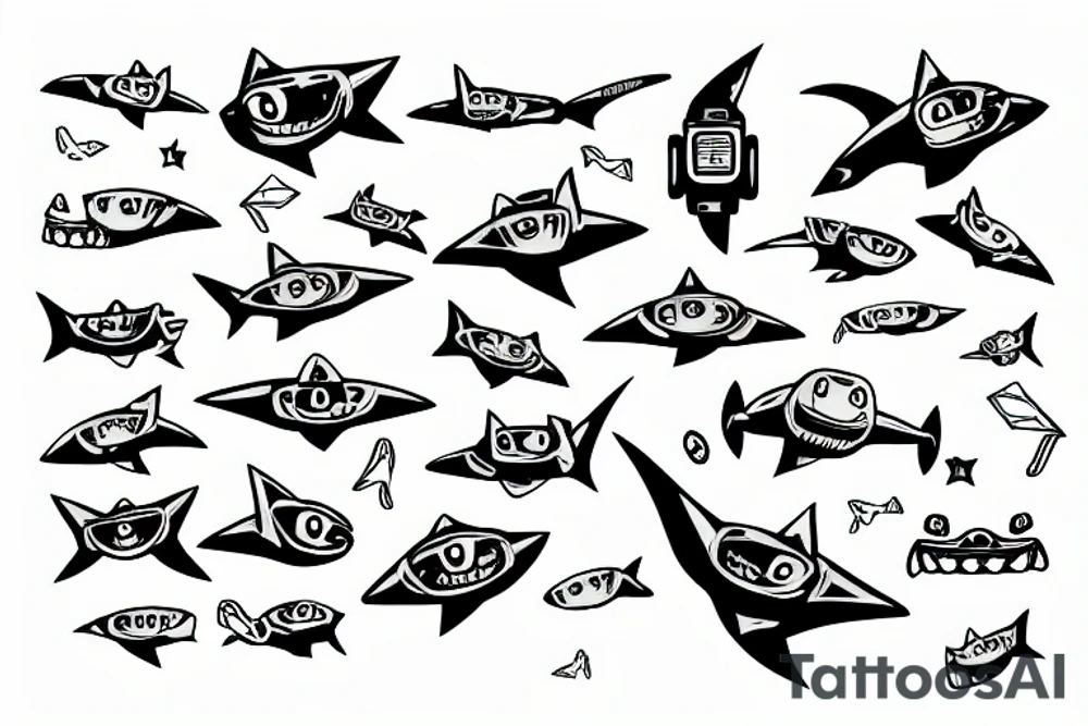 robot shark in the sky tattoo idea