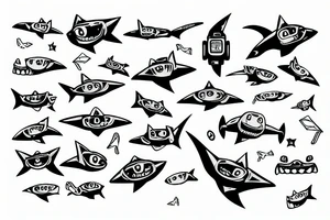 robot shark in the sky tattoo idea