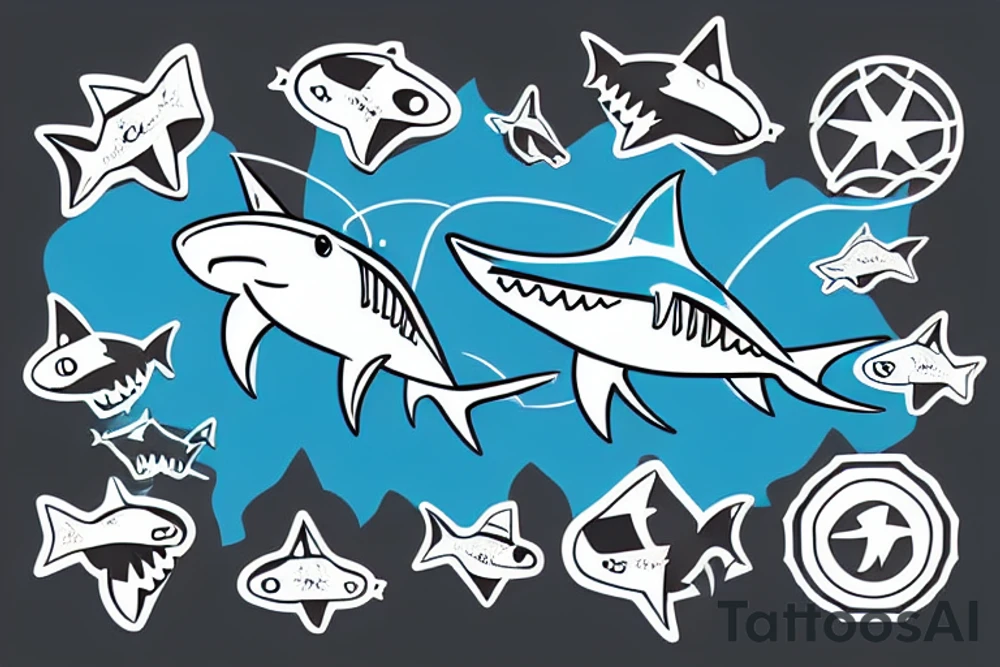 robot shark swimming in the sky, realistic tattoo idea