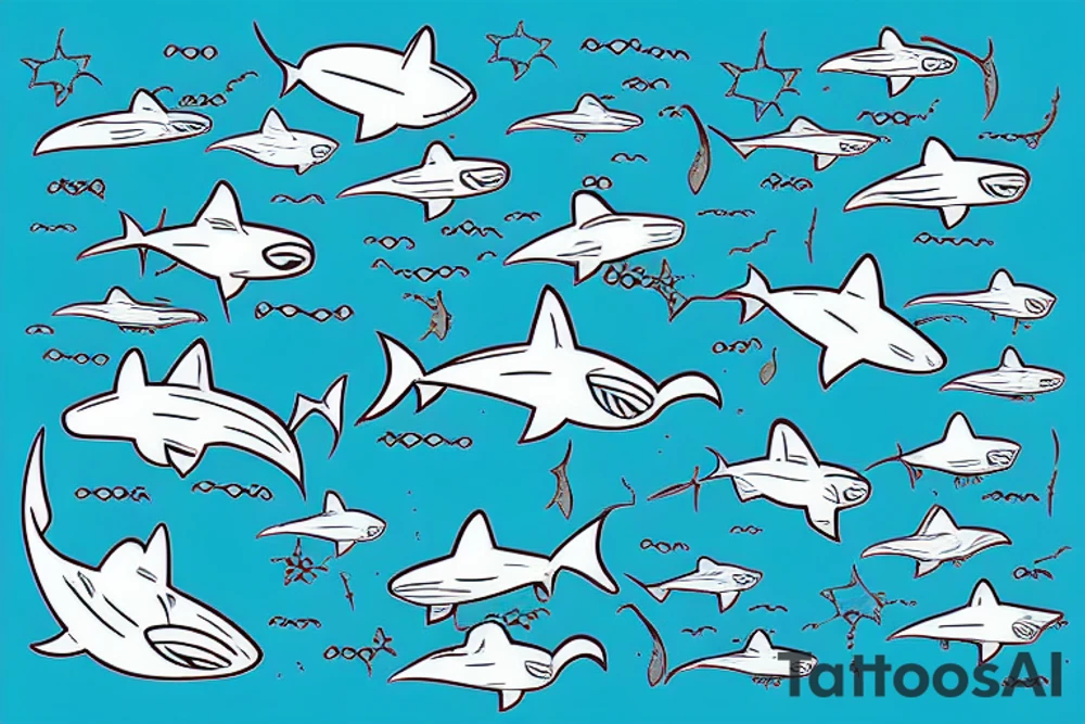 robot shark swimming in the sky, realistic tattoo idea