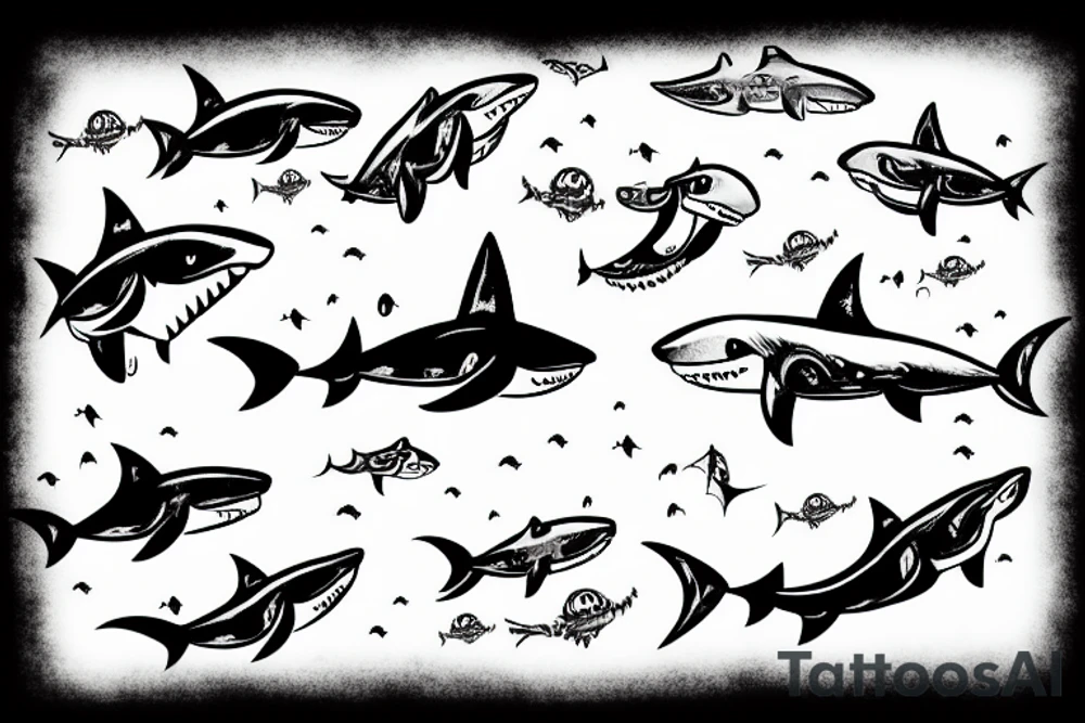 robot shark swimming in the sky tattoo idea