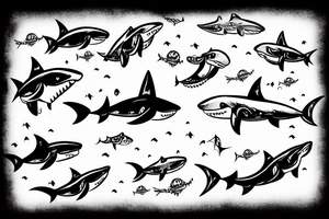 robot shark swimming in the sky tattoo idea