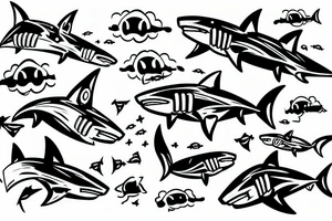 robot shark swimming in the sky tattoo idea