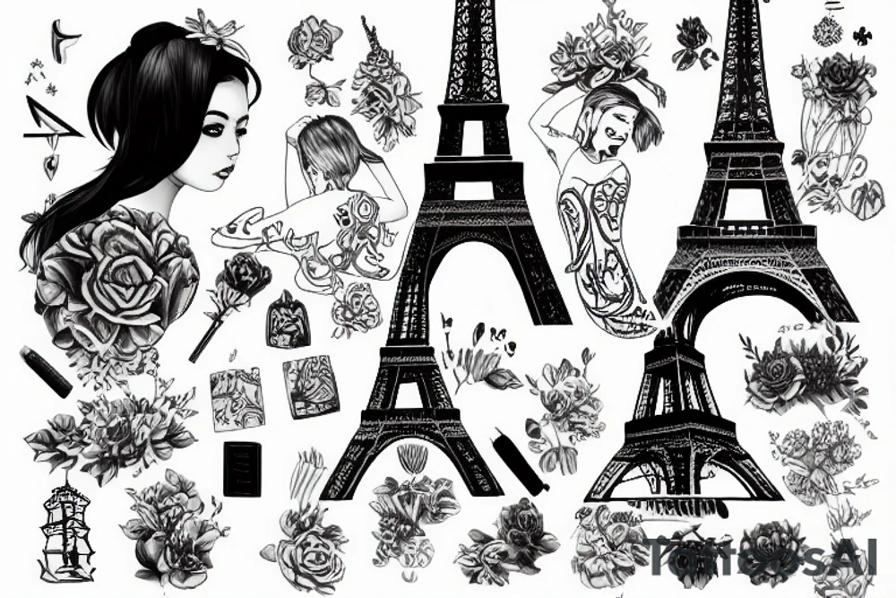 french girl next to the eiffel tower tattoo idea