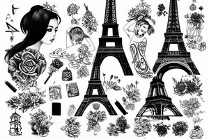 french girl next to the eiffel tower tattoo idea