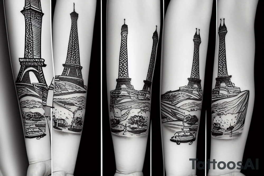 french girl next to the eiffel tower tattoo idea