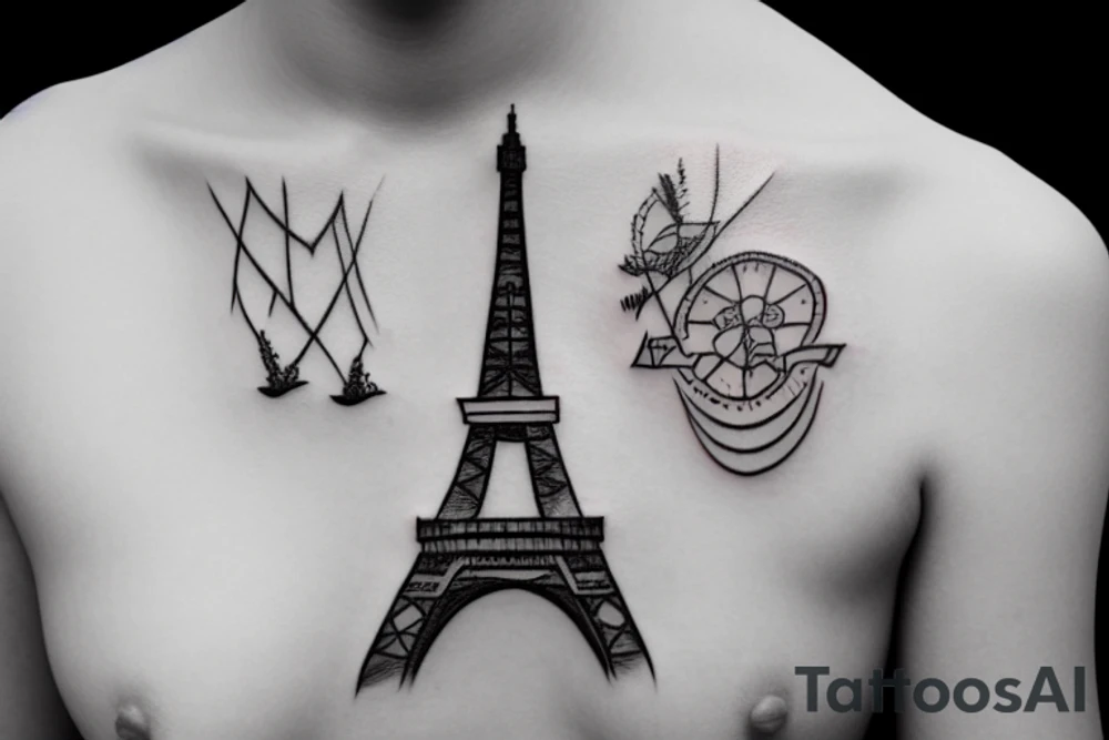 french girl next to the eiffel tower tattoo idea