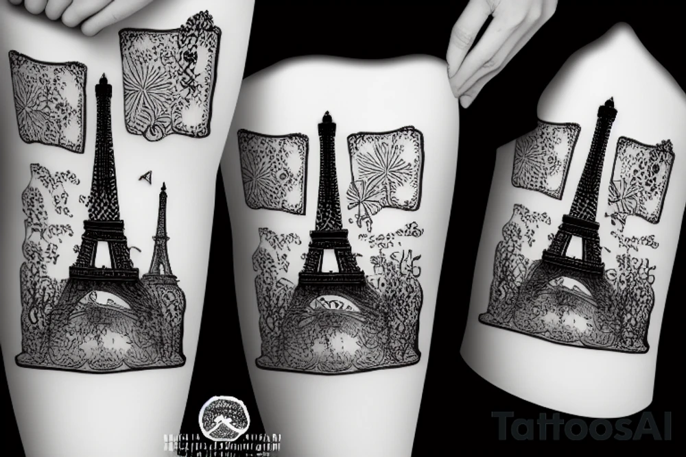 french girl next to the eiffel tower tattoo idea