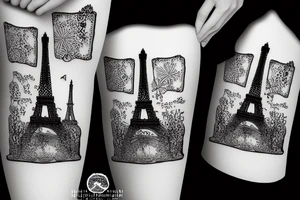 french girl next to the eiffel tower tattoo idea