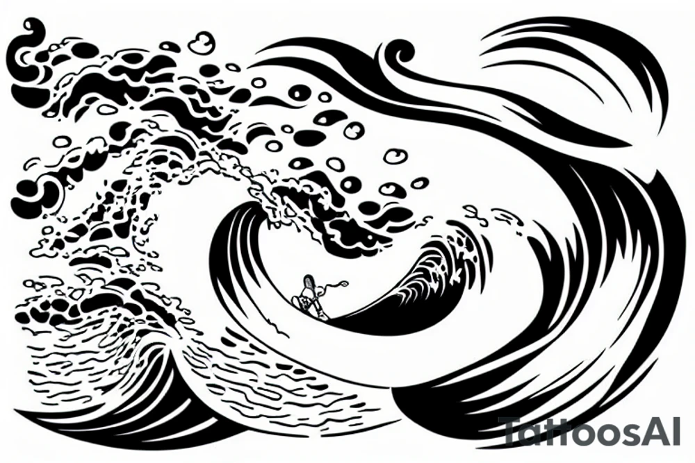 girl surfing a wave tattoo idea