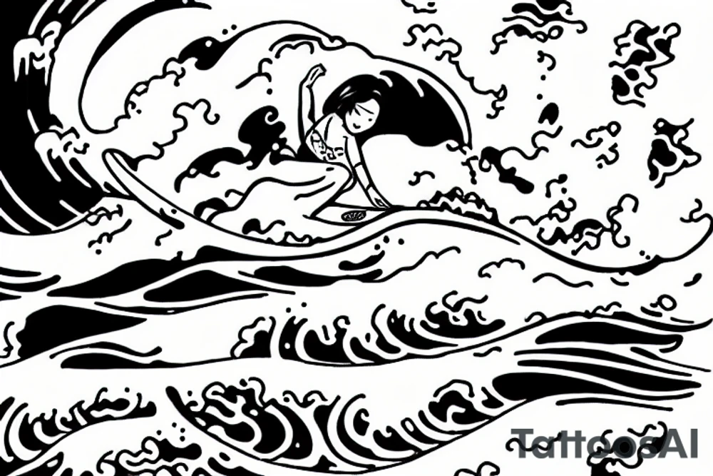 girl surfing a wave tattoo idea