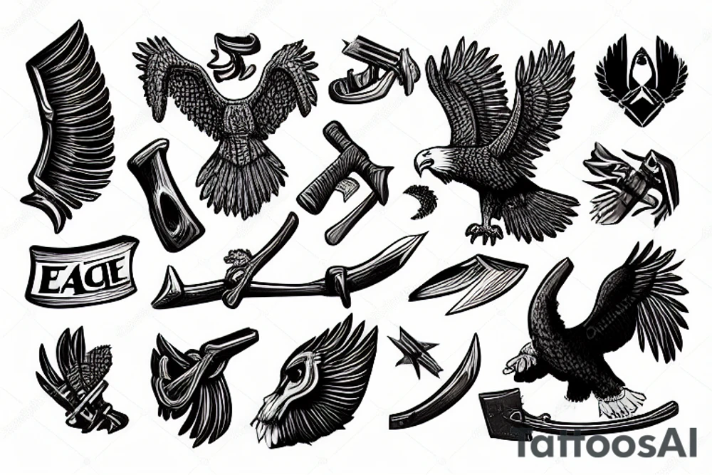An eagle holding an axe with its talons tattoo idea