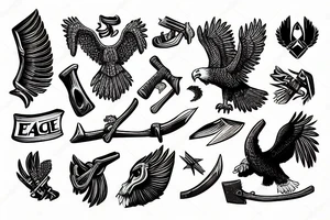 An eagle holding an axe with its talons tattoo idea