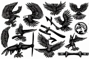 An eagle holding an axe with its talons tattoo idea